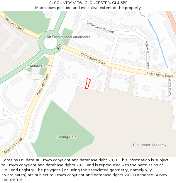8, COUNTRY VIEW, GLOUCESTER, GL4 6RF: Location map and indicative extent of plot