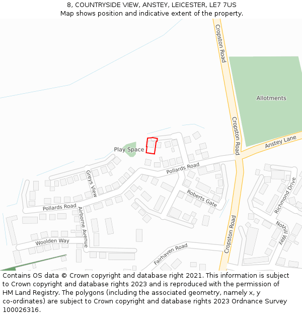 8, COUNTRYSIDE VIEW, ANSTEY, LEICESTER, LE7 7US: Location map and indicative extent of plot