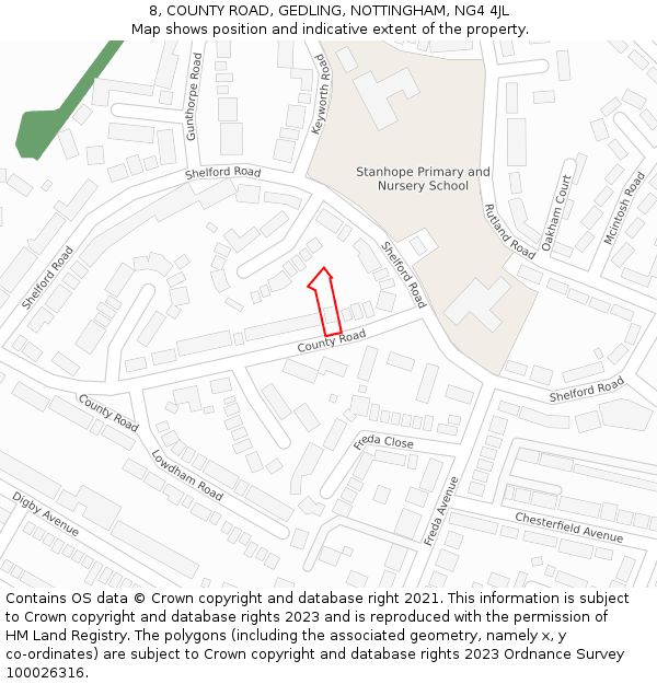 8, COUNTY ROAD, GEDLING, NOTTINGHAM, NG4 4JL: Location map and indicative extent of plot