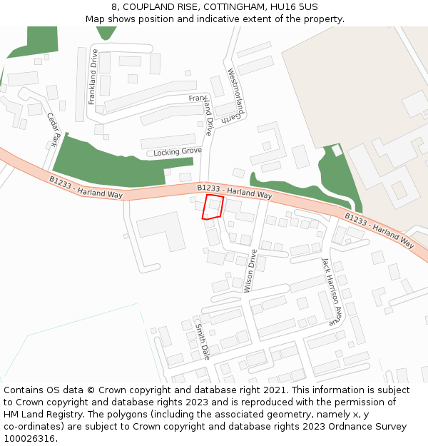 8, COUPLAND RISE, COTTINGHAM, HU16 5US: Location map and indicative extent of plot
