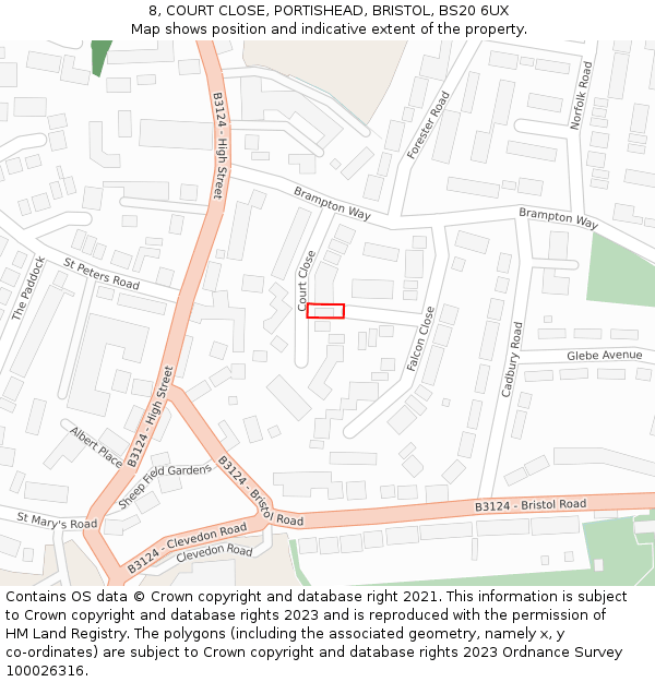 8, COURT CLOSE, PORTISHEAD, BRISTOL, BS20 6UX: Location map and indicative extent of plot