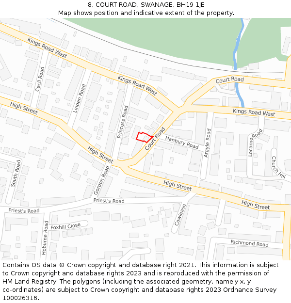 8, COURT ROAD, SWANAGE, BH19 1JE: Location map and indicative extent of plot