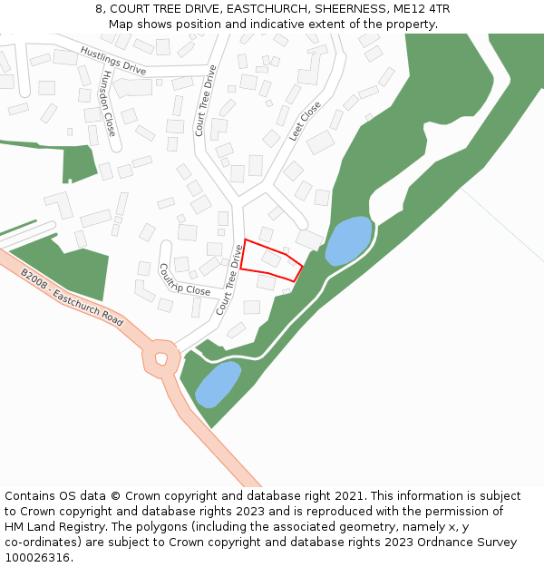 8, COURT TREE DRIVE, EASTCHURCH, SHEERNESS, ME12 4TR: Location map and indicative extent of plot