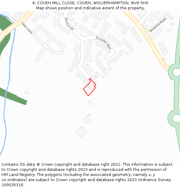 8, COVEN MILL CLOSE, COVEN, WOLVERHAMPTON, WV9 5HX: Location map and indicative extent of plot