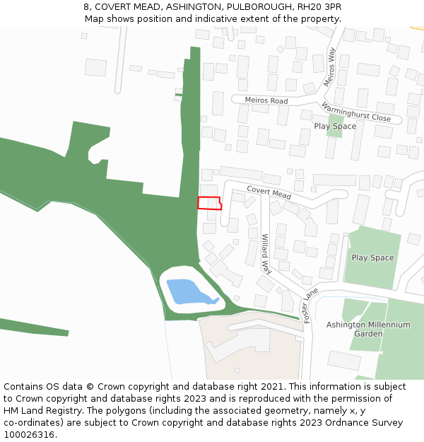 8, COVERT MEAD, ASHINGTON, PULBOROUGH, RH20 3PR: Location map and indicative extent of plot