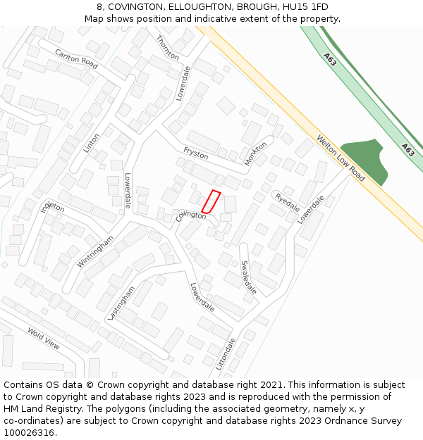 8, COVINGTON, ELLOUGHTON, BROUGH, HU15 1FD: Location map and indicative extent of plot