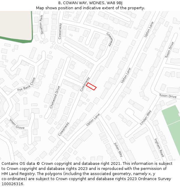 8, COWAN WAY, WIDNES, WA8 9BJ: Location map and indicative extent of plot