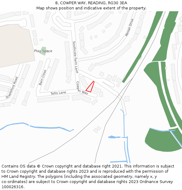 8, COWPER WAY, READING, RG30 3EA: Location map and indicative extent of plot