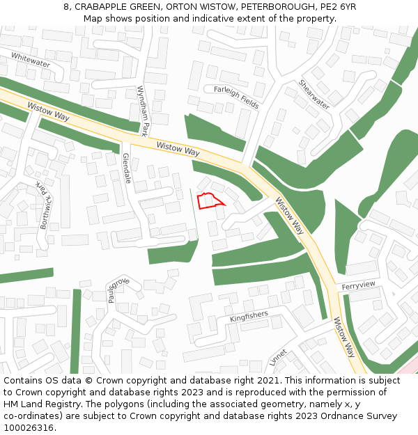 8, CRABAPPLE GREEN, ORTON WISTOW, PETERBOROUGH, PE2 6YR: Location map and indicative extent of plot