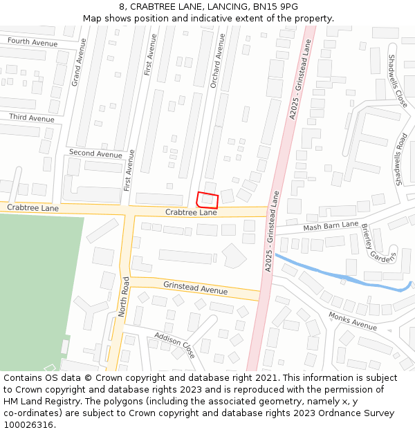 8, CRABTREE LANE, LANCING, BN15 9PG: Location map and indicative extent of plot