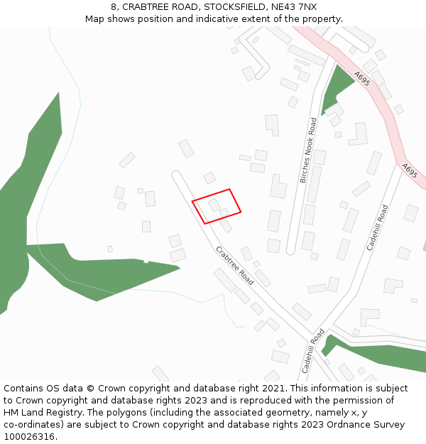 8, CRABTREE ROAD, STOCKSFIELD, NE43 7NX: Location map and indicative extent of plot