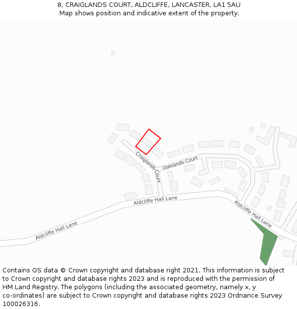 8, CRAIGLANDS COURT, ALDCLIFFE, LANCASTER, LA1 5AU: Location map and indicative extent of plot