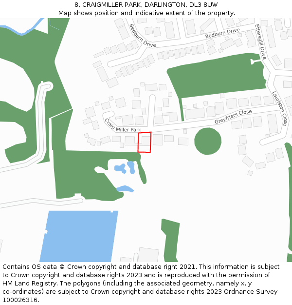 8, CRAIGMILLER PARK, DARLINGTON, DL3 8UW: Location map and indicative extent of plot