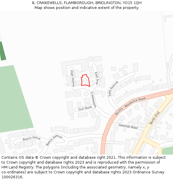 8, CRAIKEWELLS, FLAMBOROUGH, BRIDLINGTON, YO15 1QH: Location map and indicative extent of plot