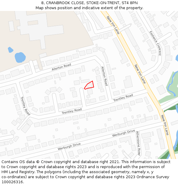 8, CRANBROOK CLOSE, STOKE-ON-TRENT, ST4 8PN: Location map and indicative extent of plot