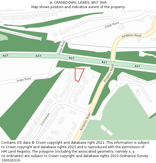 8, CRANEDOWN, LEWES, BN7 3NA: Location map and indicative extent of plot