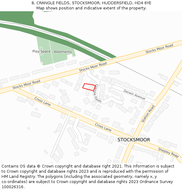 8, CRANGLE FIELDS, STOCKSMOOR, HUDDERSFIELD, HD4 6YE: Location map and indicative extent of plot