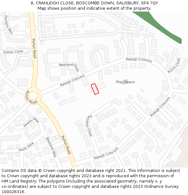 8, CRANLEIGH CLOSE, BOSCOMBE DOWN, SALISBURY, SP4 7QY: Location map and indicative extent of plot