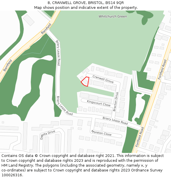 8, CRANWELL GROVE, BRISTOL, BS14 9QR: Location map and indicative extent of plot