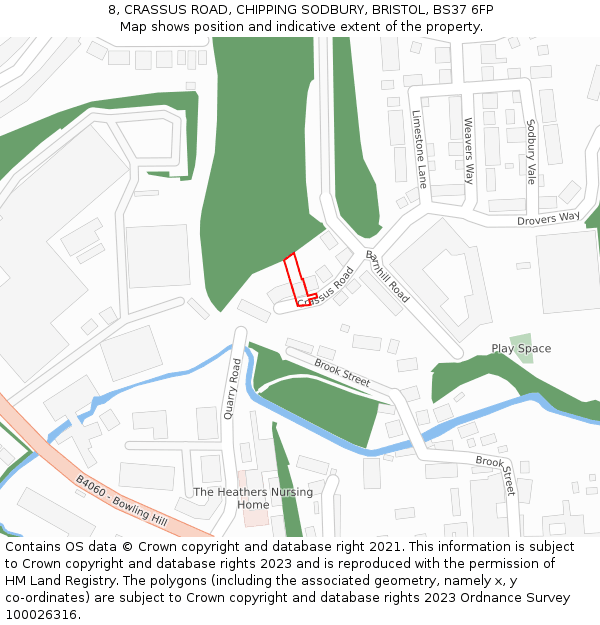 8, CRASSUS ROAD, CHIPPING SODBURY, BRISTOL, BS37 6FP: Location map and indicative extent of plot