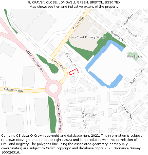 8, CRAVEN CLOSE, LONGWELL GREEN, BRISTOL, BS30 7BX: Location map and indicative extent of plot
