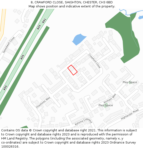 8, CRAWFORD CLOSE, SAIGHTON, CHESTER, CH3 6BD: Location map and indicative extent of plot
