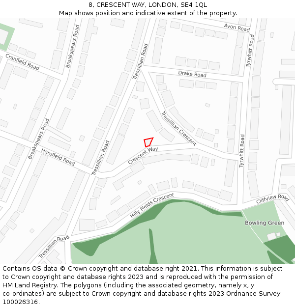 8, CRESCENT WAY, LONDON, SE4 1QL: Location map and indicative extent of plot