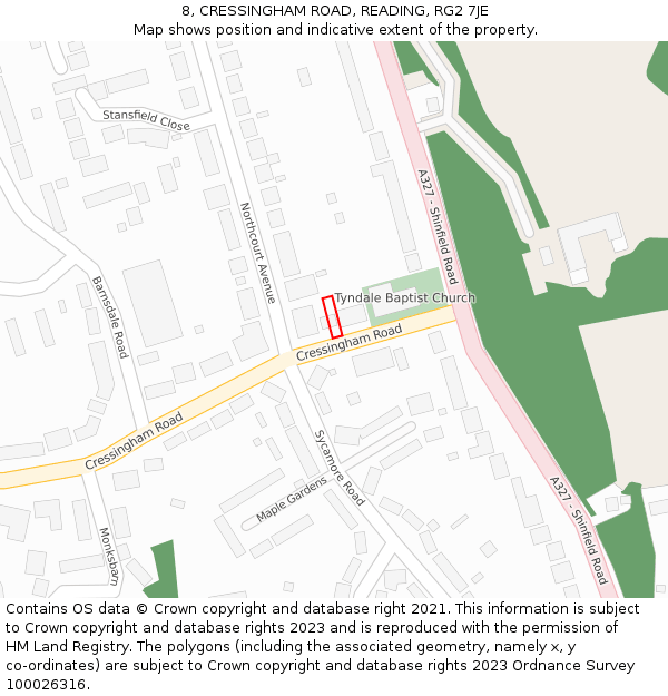 8, CRESSINGHAM ROAD, READING, RG2 7JE: Location map and indicative extent of plot