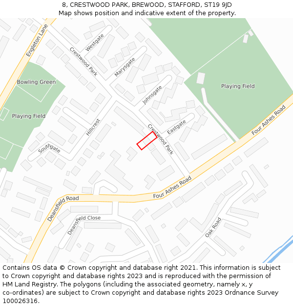 8, CRESTWOOD PARK, BREWOOD, STAFFORD, ST19 9JD: Location map and indicative extent of plot