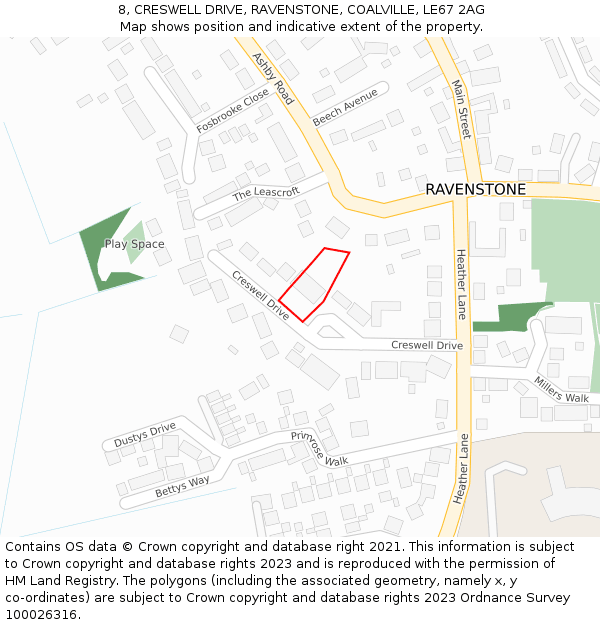 8, CRESWELL DRIVE, RAVENSTONE, COALVILLE, LE67 2AG: Location map and indicative extent of plot