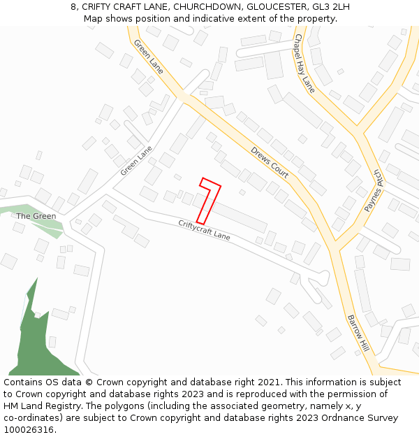 8, CRIFTY CRAFT LANE, CHURCHDOWN, GLOUCESTER, GL3 2LH: Location map and indicative extent of plot