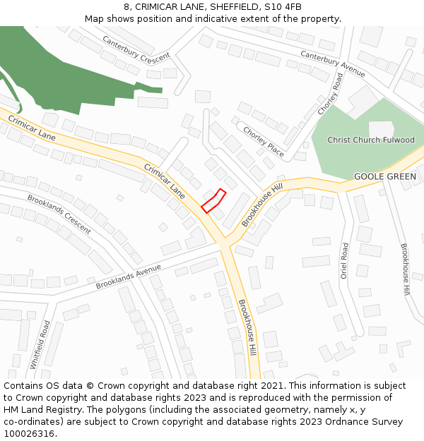 8, CRIMICAR LANE, SHEFFIELD, S10 4FB: Location map and indicative extent of plot