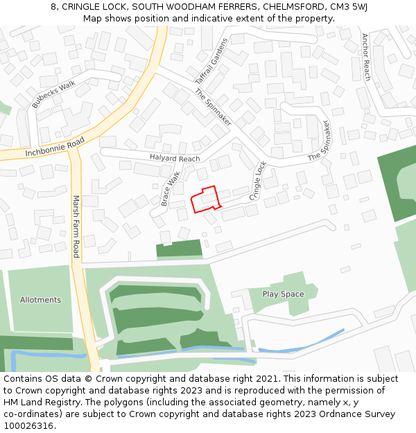 8, CRINGLE LOCK, SOUTH WOODHAM FERRERS, CHELMSFORD, CM3 5WJ: Location map and indicative extent of plot