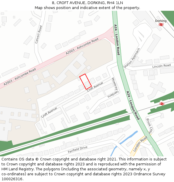 8, CROFT AVENUE, DORKING, RH4 1LN: Location map and indicative extent of plot