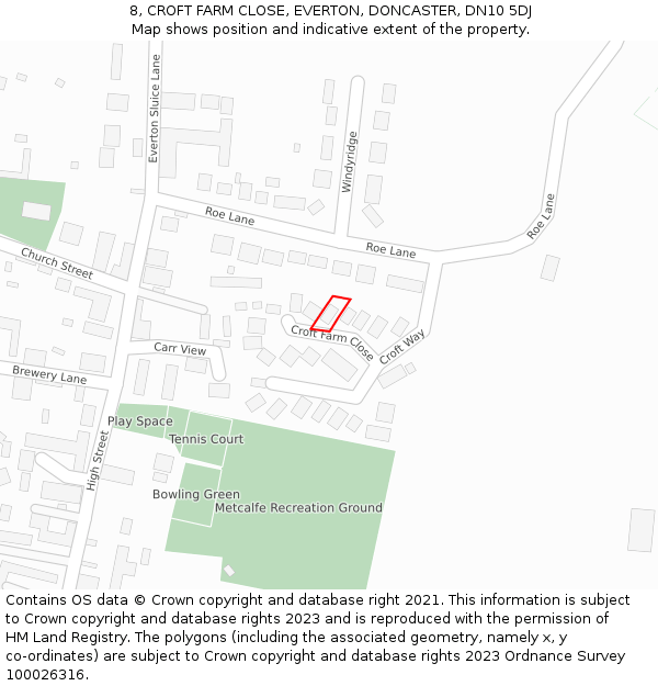 8, CROFT FARM CLOSE, EVERTON, DONCASTER, DN10 5DJ: Location map and indicative extent of plot