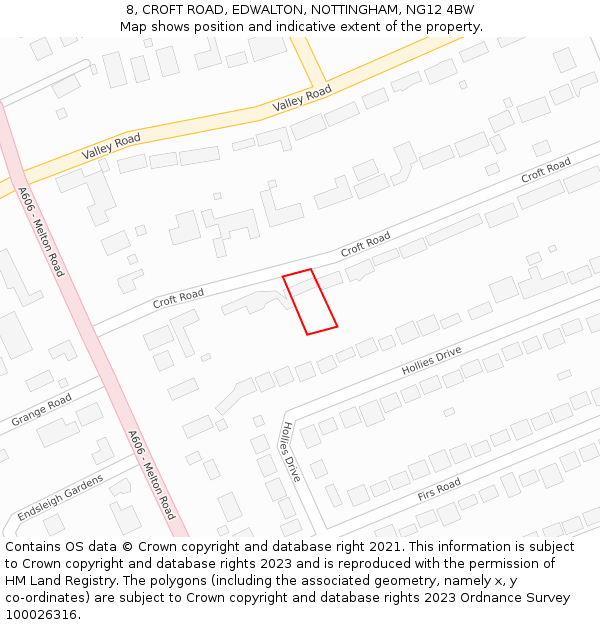 8, CROFT ROAD, EDWALTON, NOTTINGHAM, NG12 4BW: Location map and indicative extent of plot