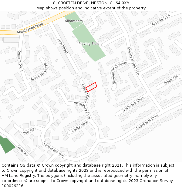 8, CROFTEN DRIVE, NESTON, CH64 0XA: Location map and indicative extent of plot