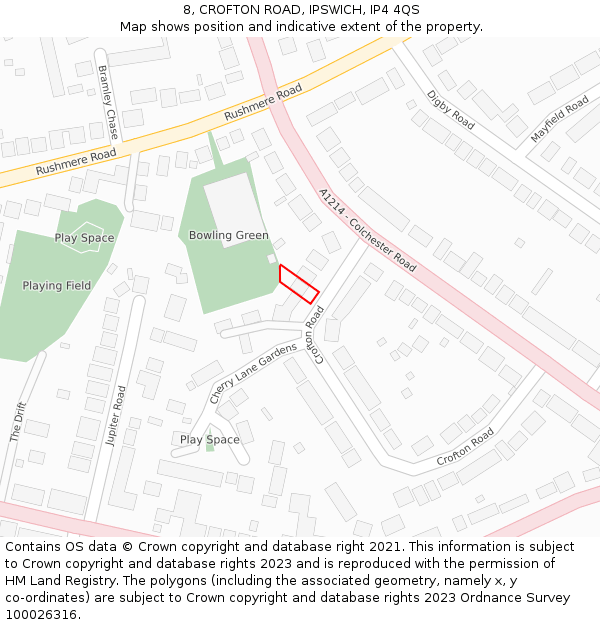 8, CROFTON ROAD, IPSWICH, IP4 4QS: Location map and indicative extent of plot