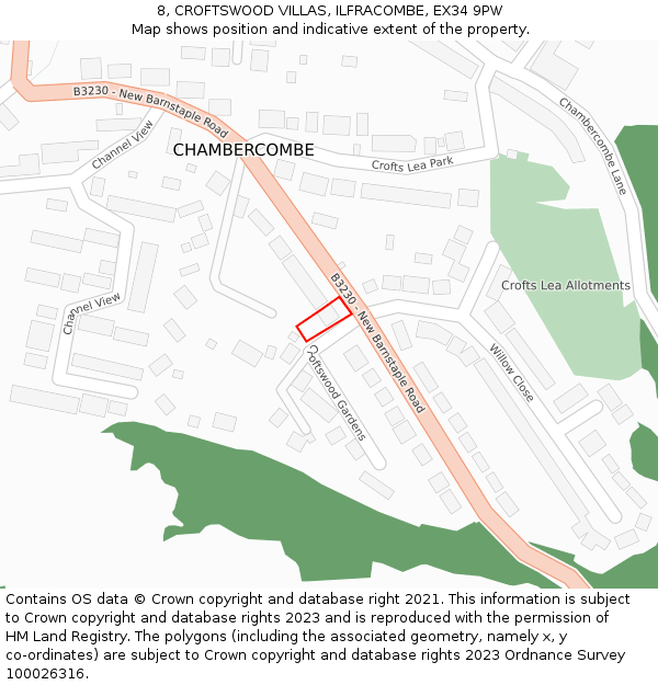 8, CROFTSWOOD VILLAS, ILFRACOMBE, EX34 9PW: Location map and indicative extent of plot