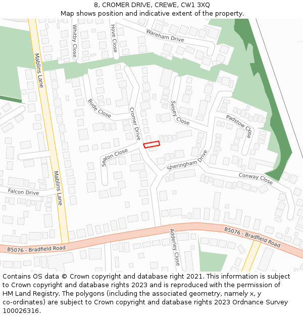 8, CROMER DRIVE, CREWE, CW1 3XQ: Location map and indicative extent of plot