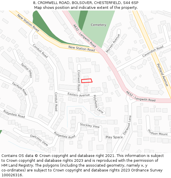 8, CROMWELL ROAD, BOLSOVER, CHESTERFIELD, S44 6SP: Location map and indicative extent of plot