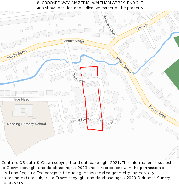 8, CROOKED WAY, NAZEING, WALTHAM ABBEY, EN9 2LE: Location map and indicative extent of plot