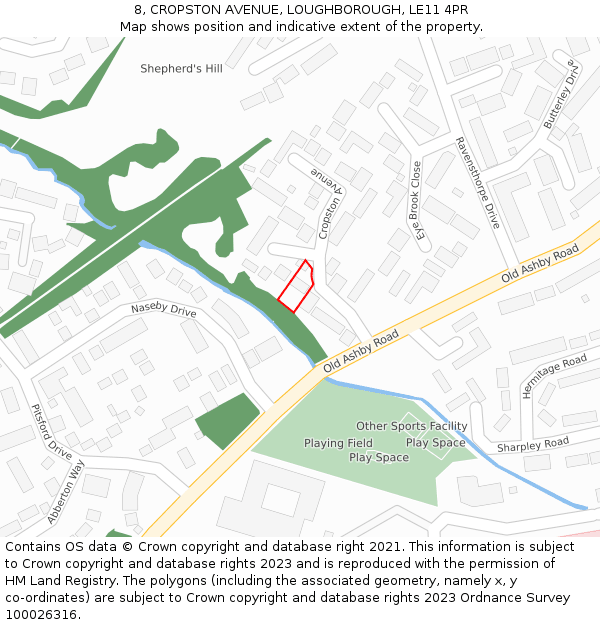 8, CROPSTON AVENUE, LOUGHBOROUGH, LE11 4PR: Location map and indicative extent of plot