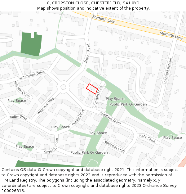 8, CROPSTON CLOSE, CHESTERFIELD, S41 0YD: Location map and indicative extent of plot