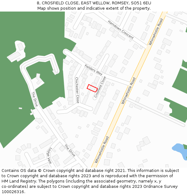 8, CROSFIELD CLOSE, EAST WELLOW, ROMSEY, SO51 6EU: Location map and indicative extent of plot