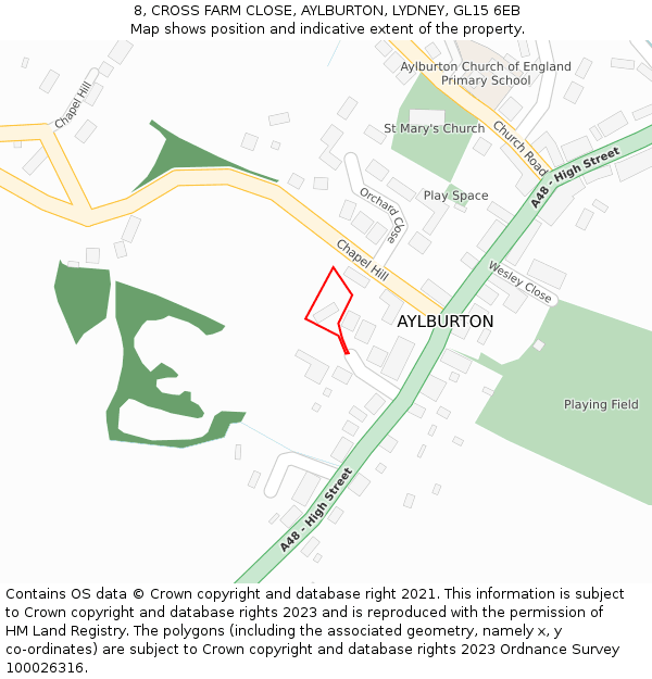 8, CROSS FARM CLOSE, AYLBURTON, LYDNEY, GL15 6EB: Location map and indicative extent of plot