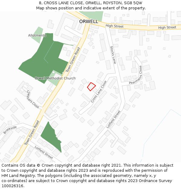8, CROSS LANE CLOSE, ORWELL, ROYSTON, SG8 5QW: Location map and indicative extent of plot