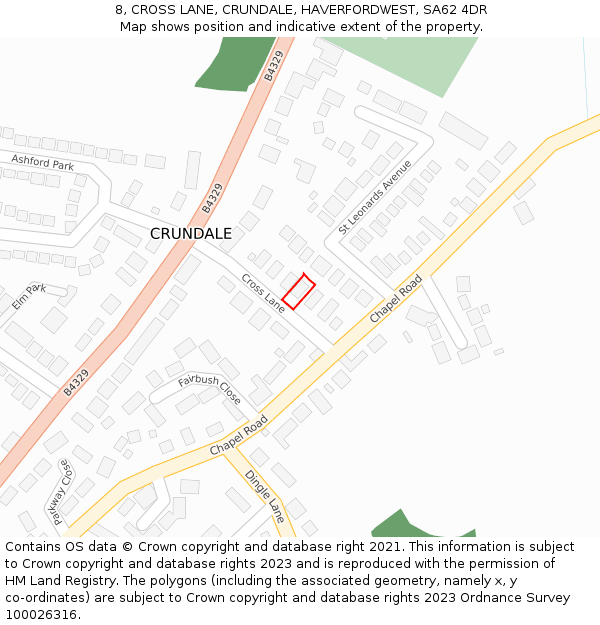 8, CROSS LANE, CRUNDALE, HAVERFORDWEST, SA62 4DR: Location map and indicative extent of plot