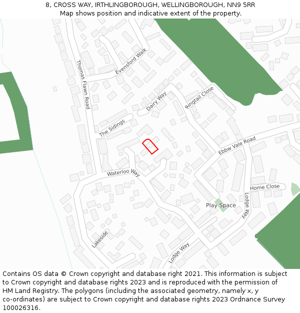 8, CROSS WAY, IRTHLINGBOROUGH, WELLINGBOROUGH, NN9 5RR: Location map and indicative extent of plot