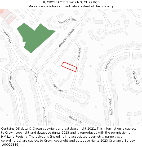 8, CROSSACRES, WOKING, GU22 8QS: Location map and indicative extent of plot